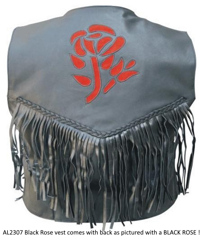 (image for) Ladies black rose Analine Cowhide braided vest with fringe